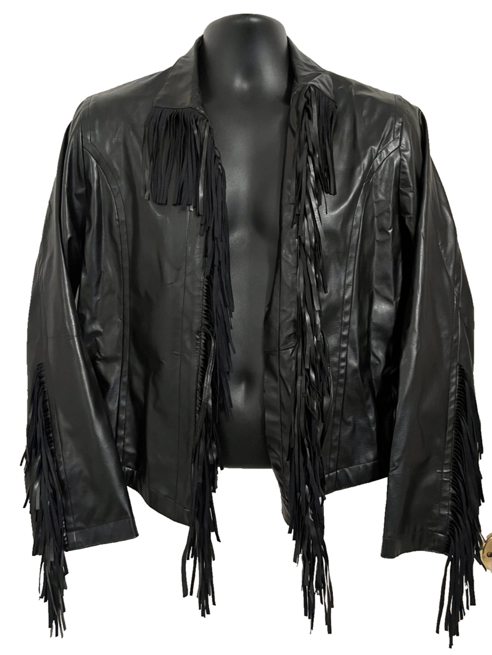 Louise Paris Faux Leather Vegan Fringe Jacket Coat Western Biker Boho Luxe 1X